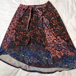 Maeve Asymmetrical Coral/Navy Faux wrap skirt